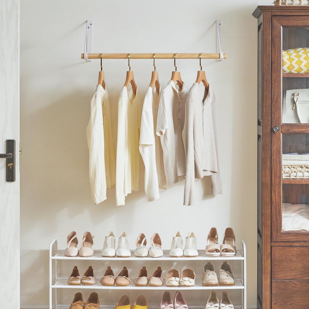 IBUYKE Деревянная вешалка 80см Труба Одежда Легкая 30кг Вес Многоцелевая Подвесная Стильная Белая с Деревянной отделкой Стойка, Широкая, Стойка в Антикварном стиле,