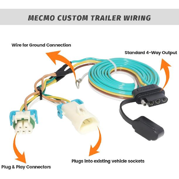 MECMO 4 Way Flat Trailer Wiring Harness For 1998-2004 Chevy S-10/GMC Sonoma & 1998-2000 Isuzu Hombre, Plug-In Simple -Fit T-Connector 4 Pin Trailer