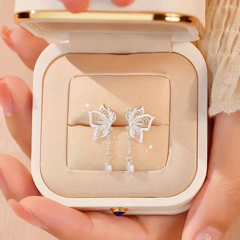 Xiaomi Huitan Aesthetic Silver Color Hollow Butterfly Drop Earrings for Women Elegant Party Wedding Trendy Holiday Animal Metal Jewelry