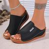 Fashion Comfortable Soft Sole Non Slip Mom's Shoes Casual Pu Slip On Sandals Round Toe Medium Wedge Heels Slides Women 2025 Summer