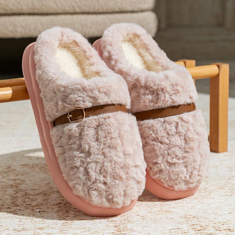 Household Warm and Fleece Home Slippers Thick-soled Plush Winter Cotton Slippers Cotton Shoes Women Wear Non-slip Winter