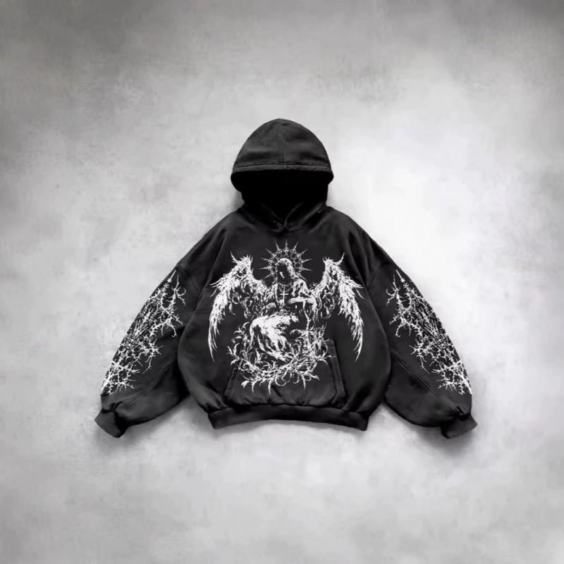 Mens Oversized Hooded Sweatshirt With 3D Goddess Print Loose Fit Casual Long Sleeve Pullover