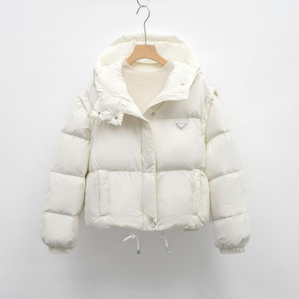 Solid Color Removable Sleeves Down Cotton Clothes Women's Winter New Design Short Vest Hooded Bread Clothes
