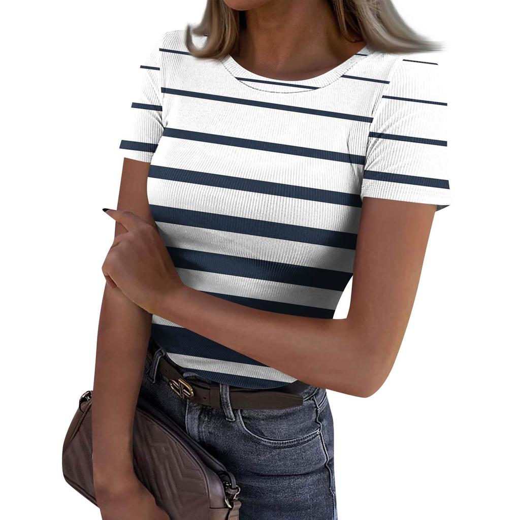 Женская узкая футболка, модный повседневный свитер с круглым вырезом и коротким рукавом