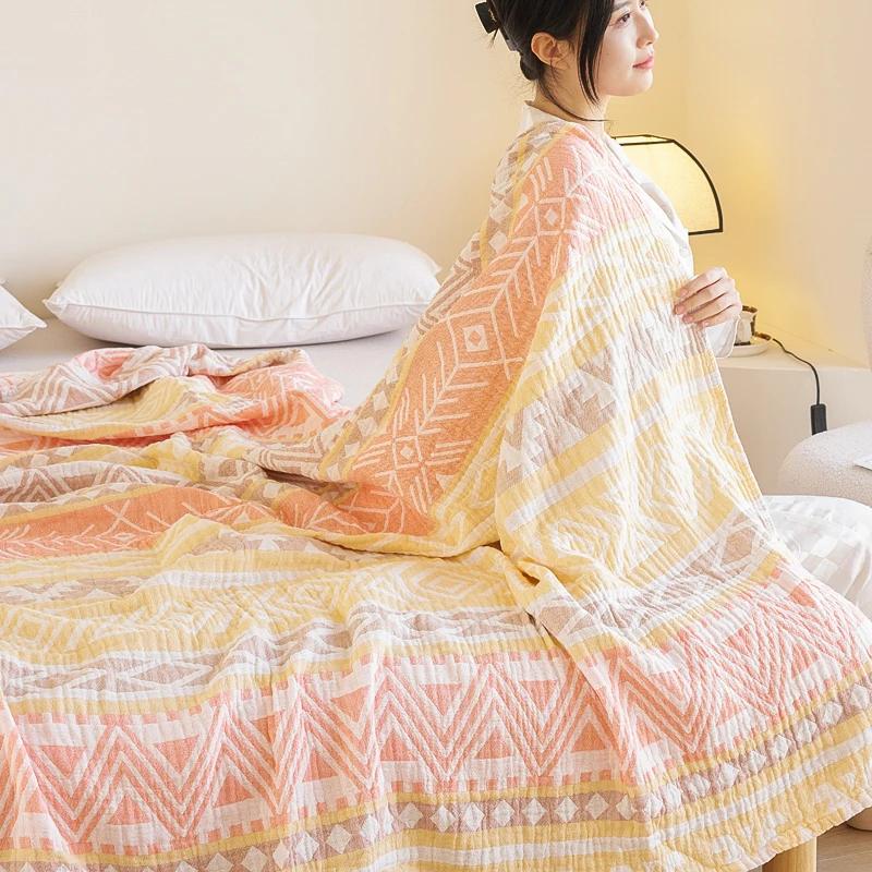 Летнее одеяло из 100% хлопковой марли, дышащее покрывало, жаккардовый плед, легкая кровать, одеяла и покрывала, не садятся