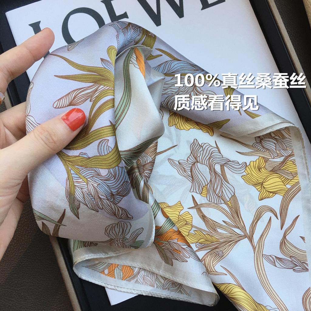 Hangzhou Silk Spring Versatile Romantic Spring Orchid Silk Scarf Women'S Small Scarf 100% Mulberry Silk Scarf Small Square Scarf
