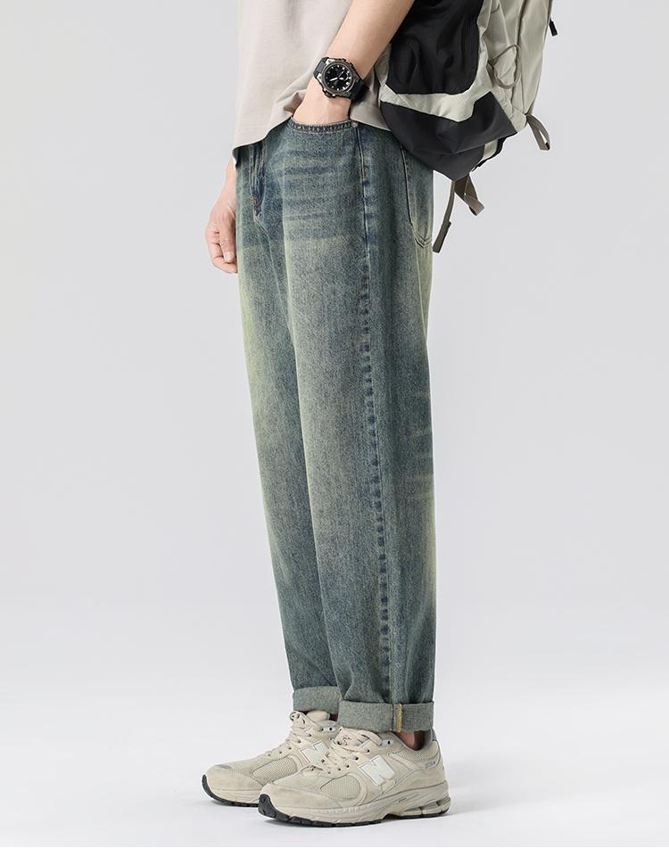 11oz Stir fried Sandstone Grinding Vintage Cowboy Pants Men's Loose Straight Tube Light Color Casual Pants