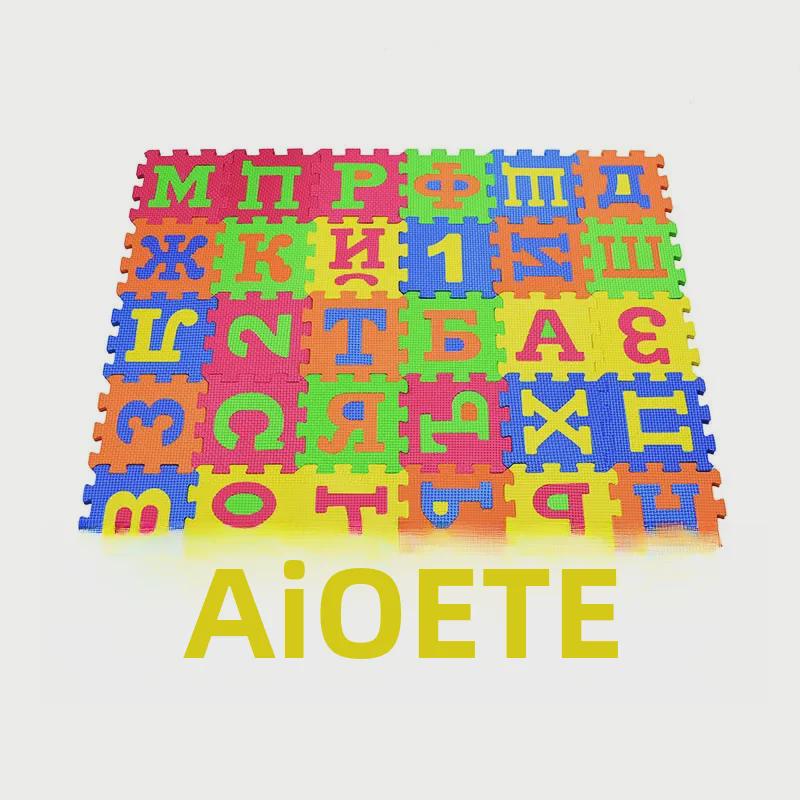 Большой коврик-пазл с русским, арабским и испанским алфавитом - 36 деталей, 14 см каждая