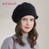 SOMALER Angora Wool Beret Hats for Women Winter Lining Caps Ladies Fashion French Style Beret Hat