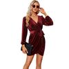 Spring and Autumn Women's Dress Long Sleeve Wrap Velvet Long Sleeve Dresses Sexy Dresses