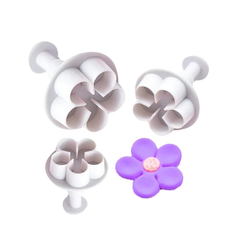 3Pcs Five Petal Flowers Embossed Mold Kitchen Baking Cake Decoration Biscuit Candy Plastic Embossed Mold DIY Baking Accessories