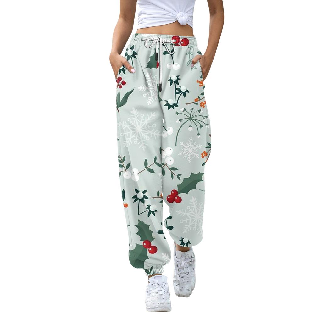 Женские повседневные модные рождественские принтованные повседневные спортивные брюки с эластичной талией и завязками на шнурке