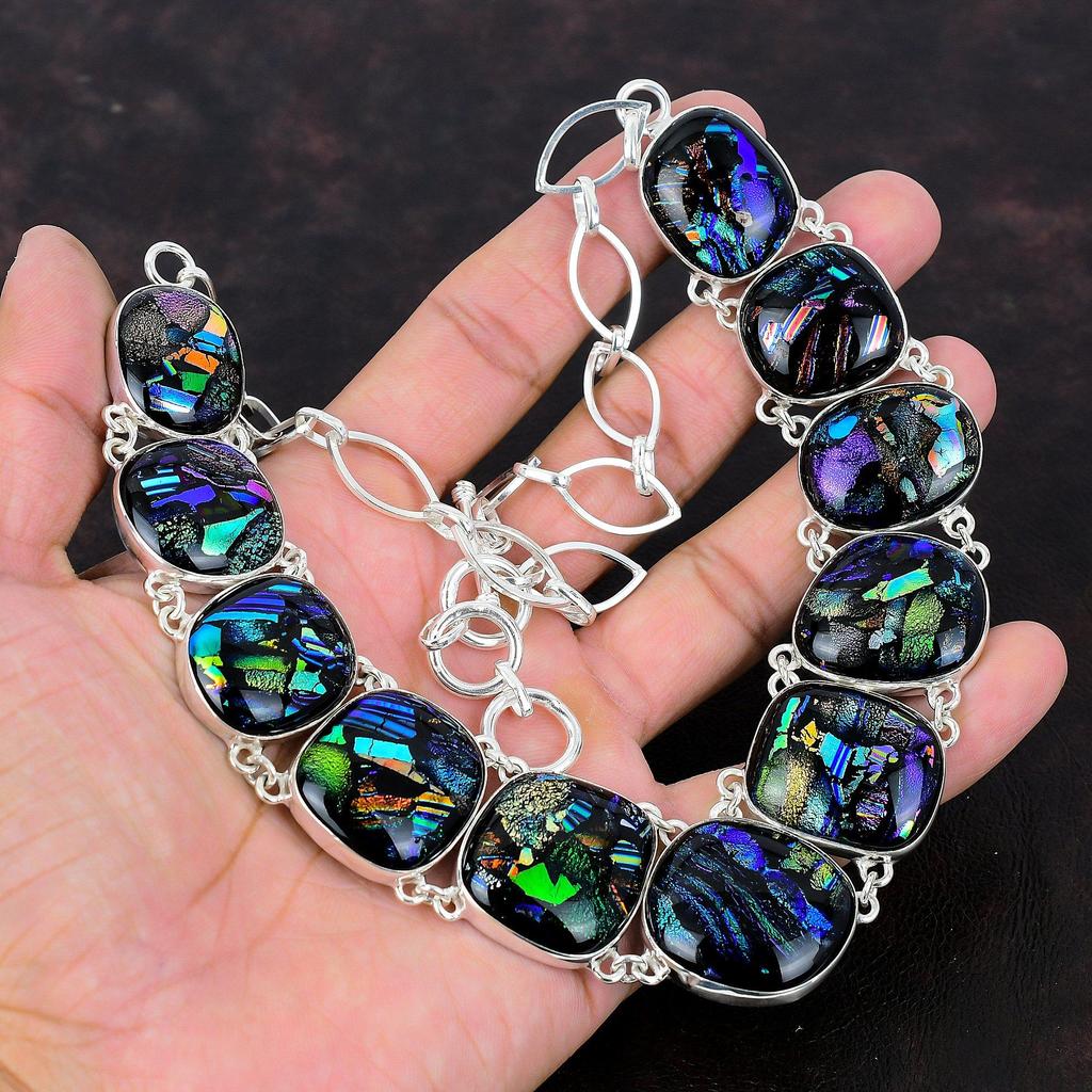 Ожерелье из американского дихроичного стекла, оригинальное ожерелье из драгоценных камней, ожерелье из стерлингового серебра 925 пробы, регулируемое ожерелье-цепочка, ювелирные изделия ручной работы для подарка