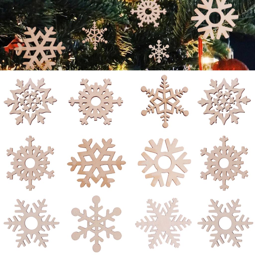 10/30/50/100pcs Christmas Wooden Snowflakes Hanging Ornaments DIY Snowflake Wooden Ornaments Cutouts Christmas Tree Decorations