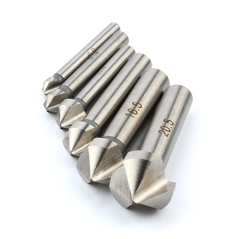 HSS 90-degree Three-edge Natural Color Full Grinding Chamferer Woodworking Milling Cutter Spot Facer Hole Opener Tool Set