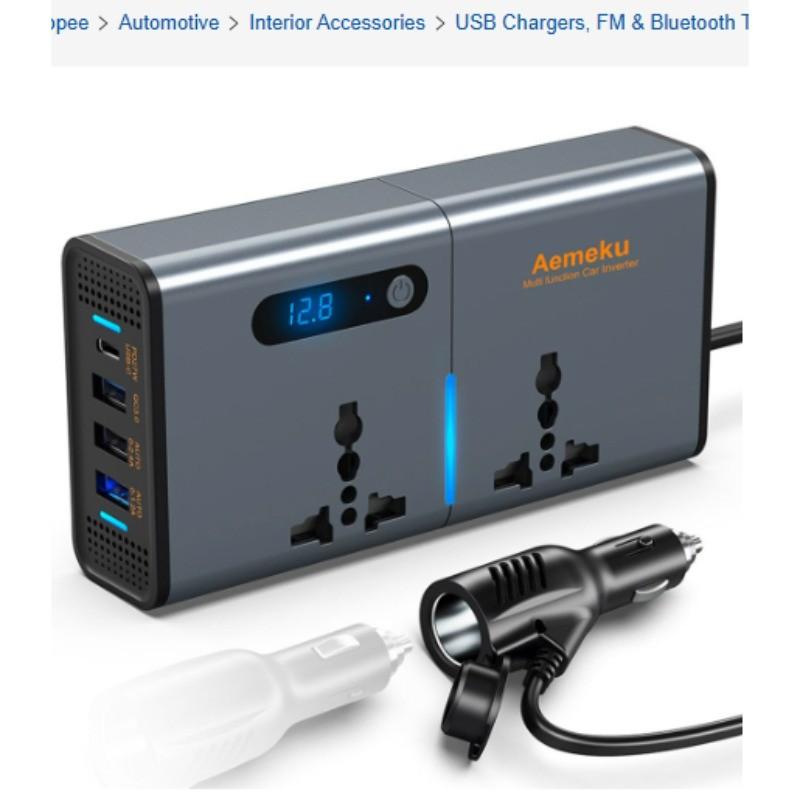 Маленький портативный автомобильный инвертор 200 Вт 12/24 В в 220 В Преобразователь мощности Розетка Светодиодный дисплей PD Автомобильное быстрое зарядное устройство