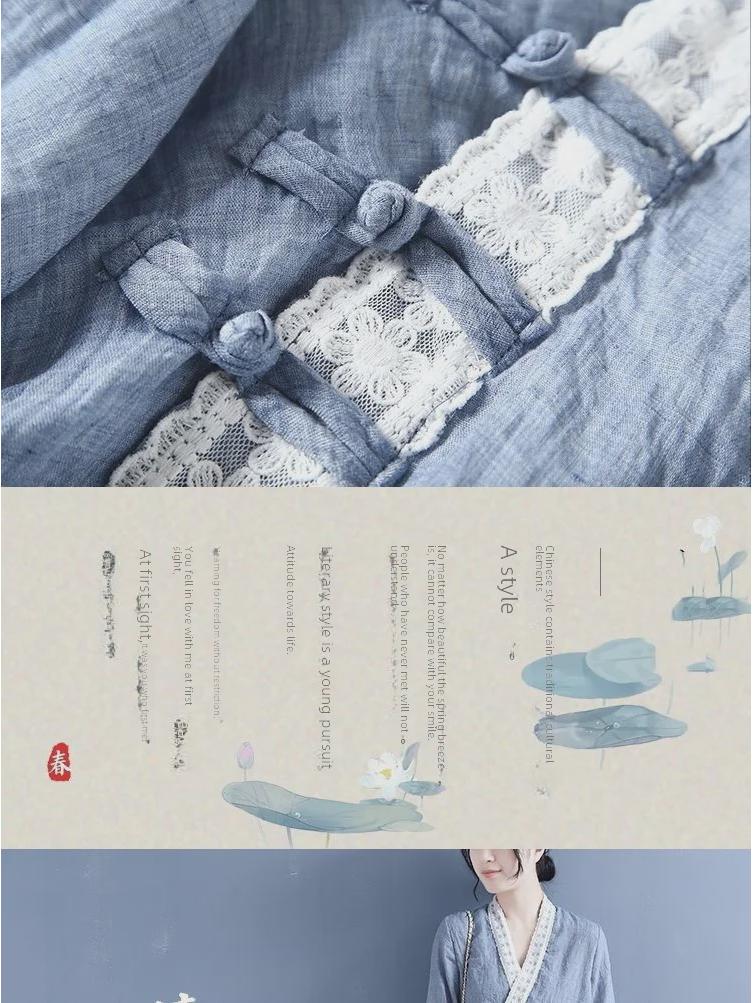 Женская китайская ретро-рубашка из хлопка и льна: Элегантный весенне-летний топ с рукавами три четверти