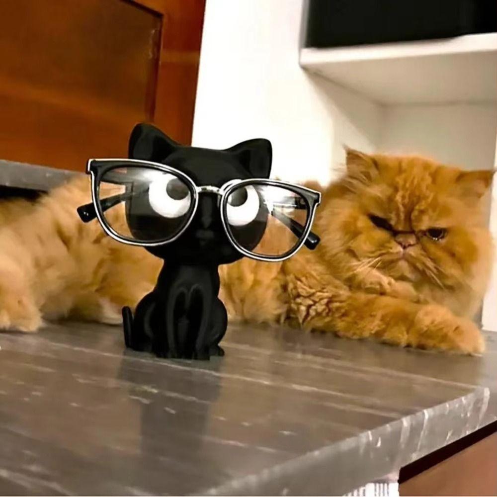 Cute Black Cat Glasses Stand Anti-Slip Eyeglass Storage Rack Sunglasses Display Holder Home Office Decor Gift For Cat Lovers