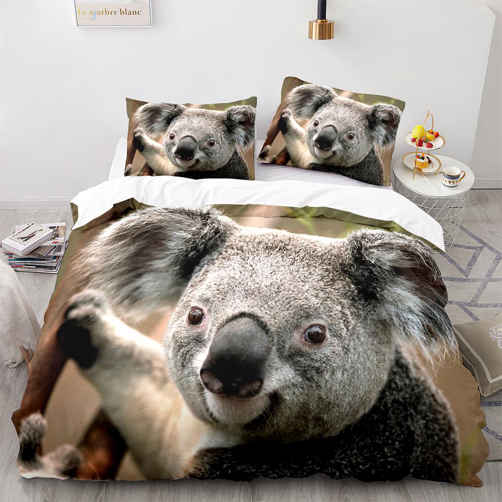 Comfortable Cartoon Koala Pattern Duvet Cover Set With Duvet Cover And Pillowcases King Queen Twin Sizes For Boys Girls And Kids