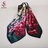 Winter Green Pink Women Scarf Hijab Fashion Floral Design Satin Square Scarves Foulards Spring Fall Head Scarves Shawl 90*90cm