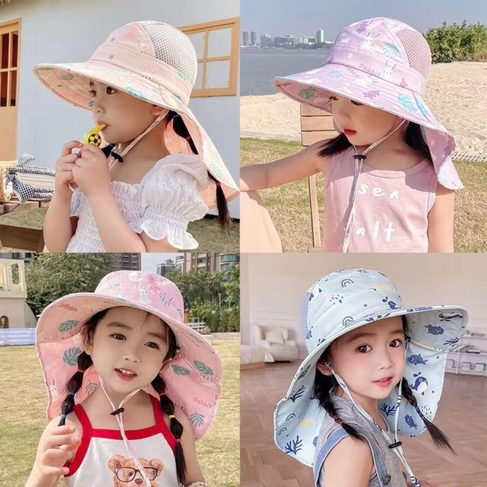 With Whistle Summer Baby Hat Neck Ear Cover Kids Beach Caps Outdoor Sports