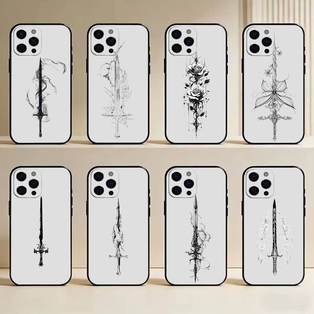 Креативный узор 'Меч' Чехол для телефона для iPhone 17,16,15,14,13,12,11 Plus,Pro Max,XS, Мягкий силиконовый черный чехол