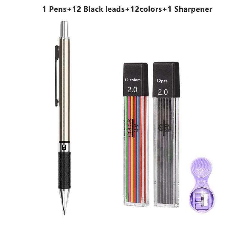 2.0mm 2B Mechanical Pencils Automatic Drawing Pencils with Color/Black Lead Refills Ideal for Student Sketch&School Stationery