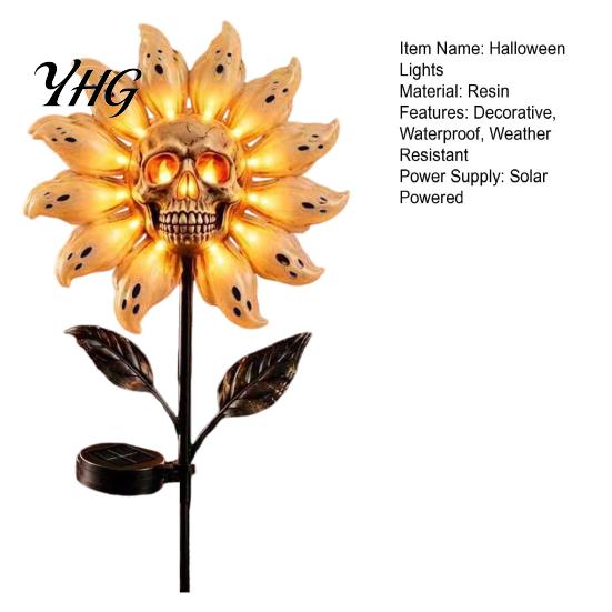 Outdoor Decorative Garden Stakes for Yard Solar Powered Skull Sunflower Light, Waterproof Stake Weather Resistant Porch Decor Halloween Lawn