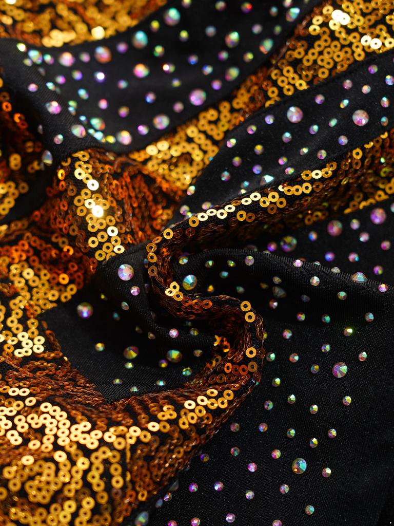 Комплект для выступлений для девочек: кроп-топ с пайетками с длинным рукавом и воротником-стойкой, широкие брюки из струящегося шифона для танцев