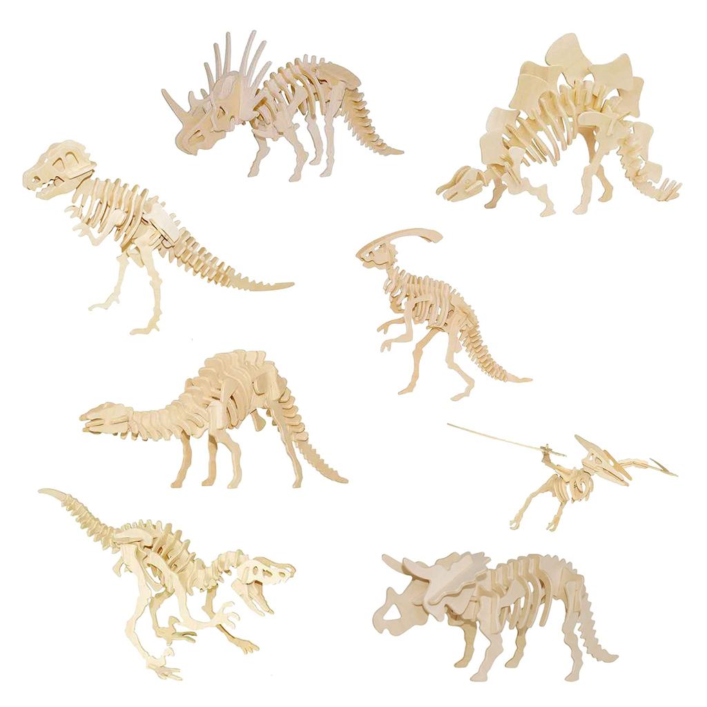 Felimoa Wooden 3D Puzzle Dinosaur 3D Decor Figurine Model Set of 8
