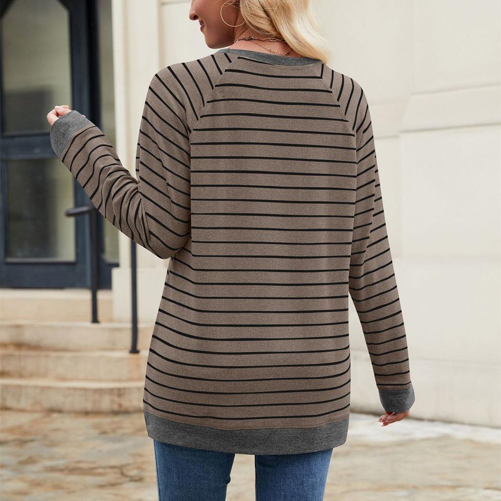 HNXC Женская мода повседневная осень-зима полосатый принт длинный рукав О-образный вырез блузки и рубашки