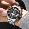 3pcs/set, Fashion Men's Calendar Sports Quartz Watch with Stainless Steel Strap & Bracelet & Necklace, Best Gifts for Him