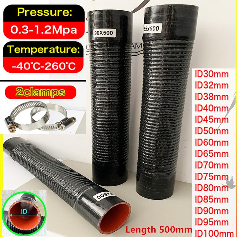 Length 500mm Car Silicone Hose ID30-100mm Air Intake Pipe Radiator Tube High Pressure Temper Atureauto Silicone Tube 2 Clamps