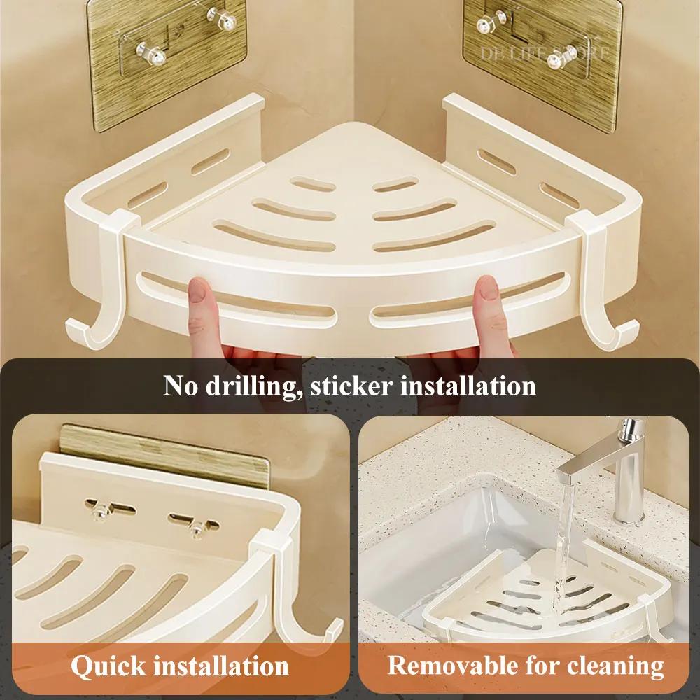 White Shower Corner Shelf With Hook Towel Holder Wall Mounted Bathroom Organizer Aluminum Shampoo Holder Bathroom Accessories