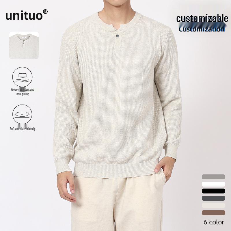 Мужской свитер хенли узором «ананас» 2025