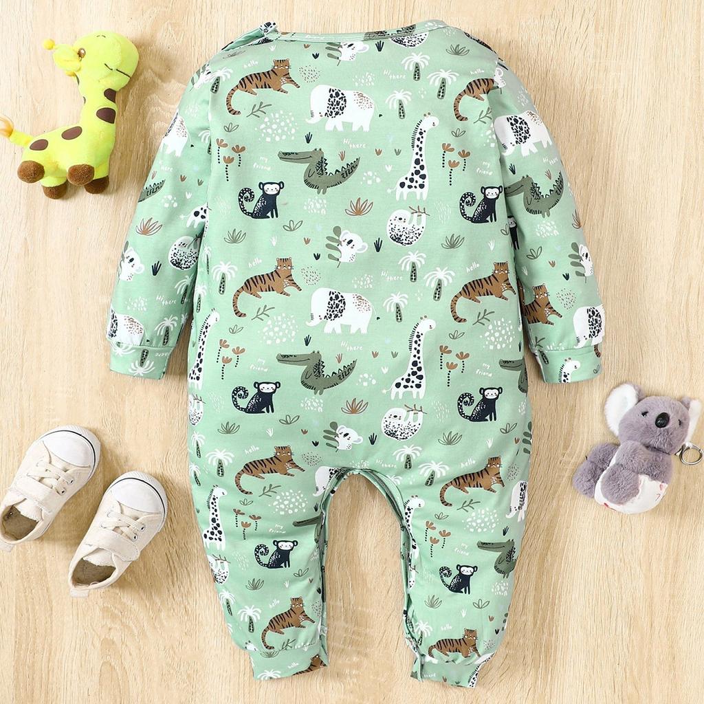Младенцы Детские Милые Животные Полный Принт Комбинезон Повседневный Длинный Рукав Комбинезон