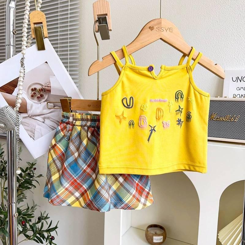 Kids Girl Twopiece Summer Dress Set With Sleeveless Top And Short Skirt For Children 3 To 8