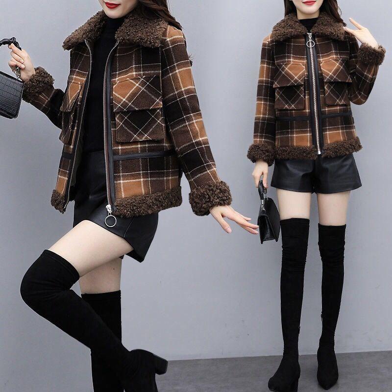 Short Padded Aesthetic Cropped Fleece Jacket Woman Winter Woolen Coat for Women Autumn Winter Vintage Clothing Parkas Plaid Jacket