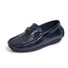 Boys Leather Shoes Round-toe Flat Soft Kids Fashion Casual Loafers Glossy Metal Buckle Children Moccasins Non-slip Britain Style