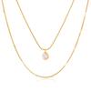 Stylish Versatile Gold Plated Stainless Steel Zircon Water Drop Pendant Necklace Link Chain Multi-layer Stackable Charm Necklace