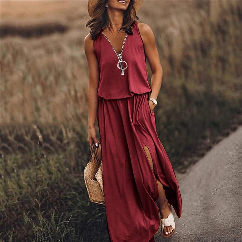 Sleeveless Long Skirt Casual Women's Waist Zipper Letter Printed Dress