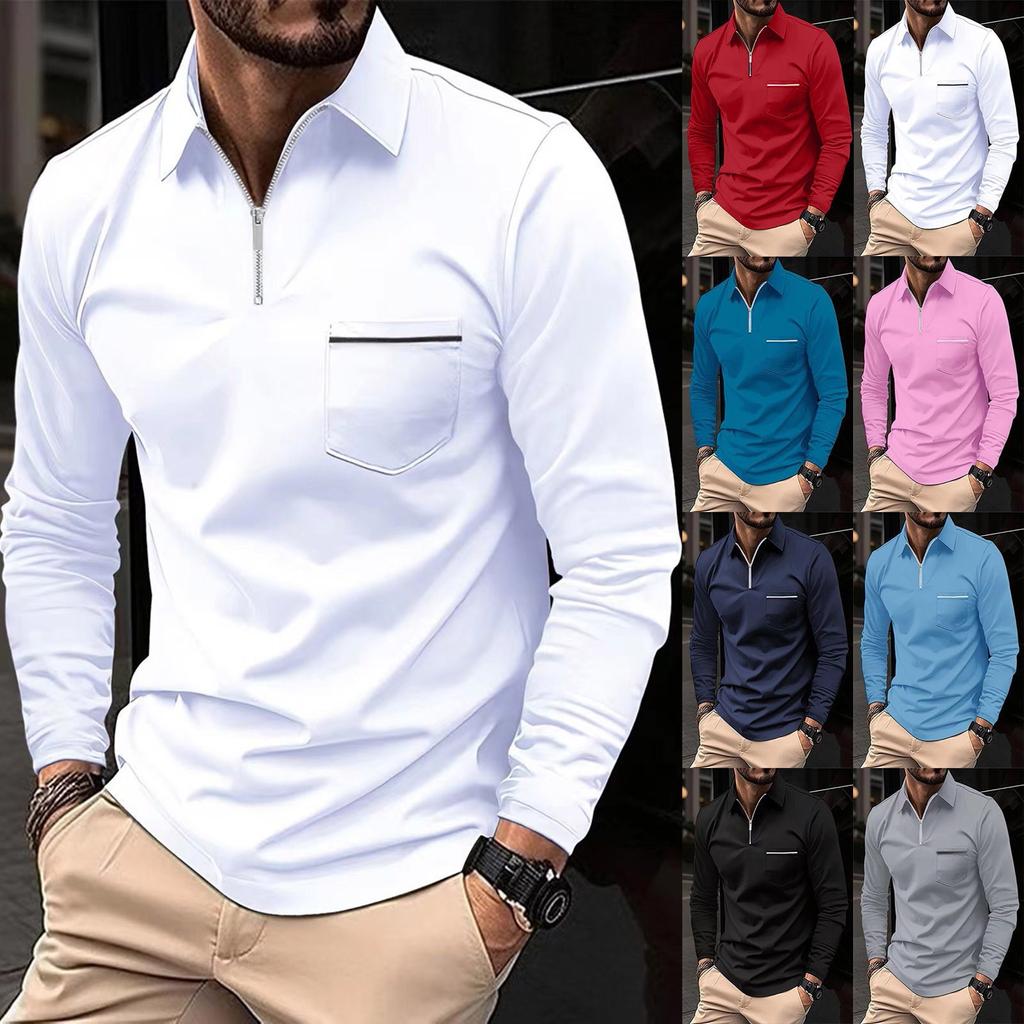 Мужская рубашка с длинным рукавом на молнии с карманами на молнии
