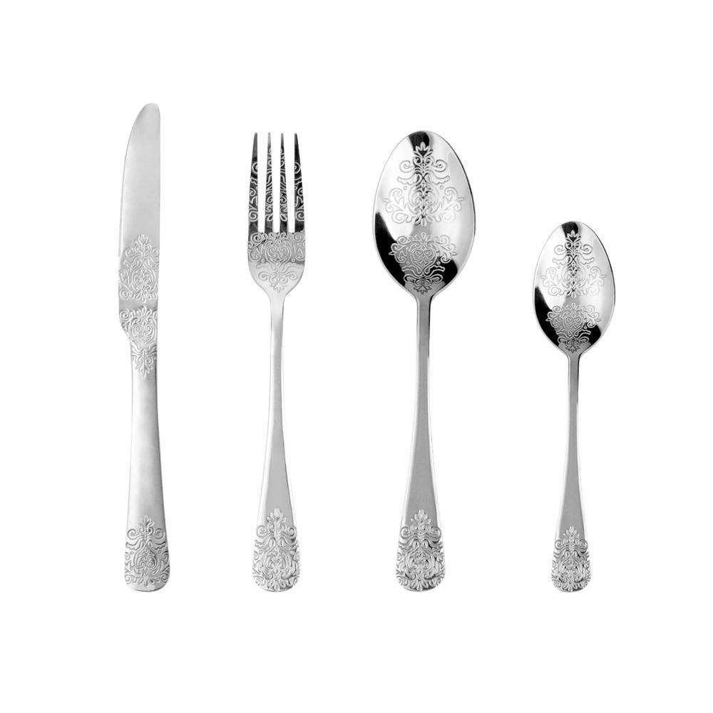 Gold Cutlery Set Vintage Tableware Set Stainless Steel Flatware Knife Fork Spoon Luxury Western Silverware Dinnerware Set