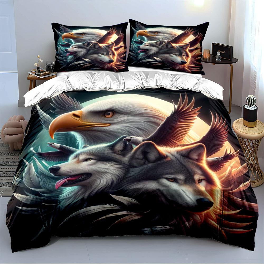 Wolf and Eagle Animal Print Set Bedding Duvet Cover Set Duvet Cover Pillowcases (1 * Duvet Cover 2 * Pillowcases, without duvet insert)