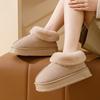 Женские зимние тапочки из хлопка с каблуком-мешком, высокие зимние сапоги из плюша с интегрированным мехом и теплая домашняя хлопковая обувь