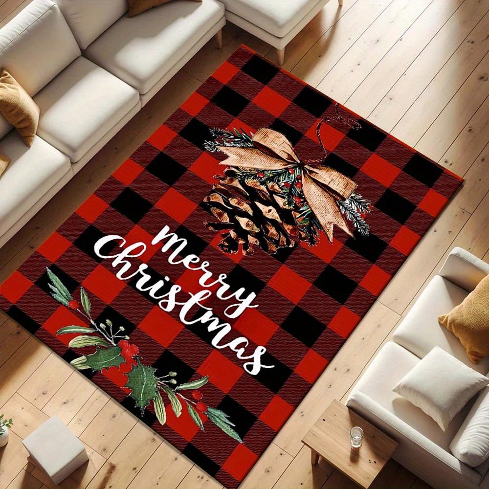 1pc Bows and Pine Cones Area Rug, Slip-Resistant, Easy-Clean, Stain-Resistant, Perfect for Cozy Living Rooms, Bedrooms, Kitchens, Offices, a