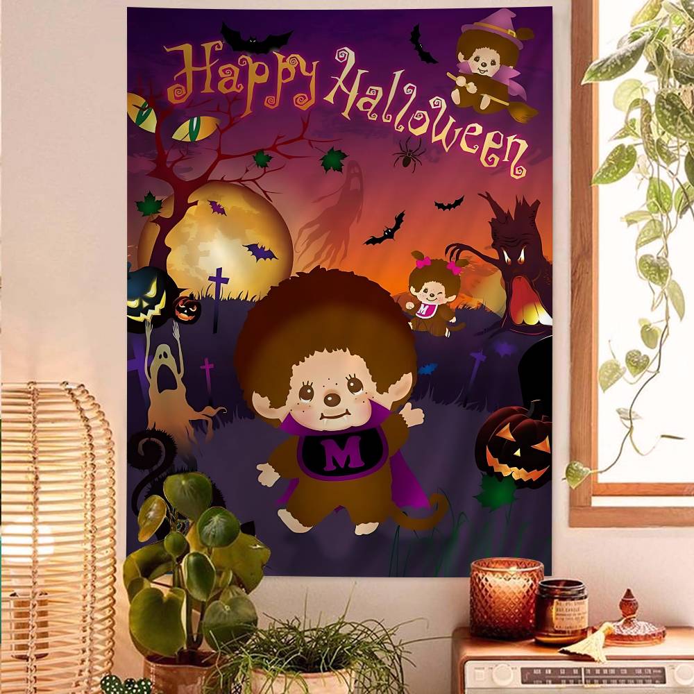 Cute Mmonchhichiss Anime Tapestry Hippie Flower Wall Carpets Dorm Decor Cheap Hippie Wall Hanging