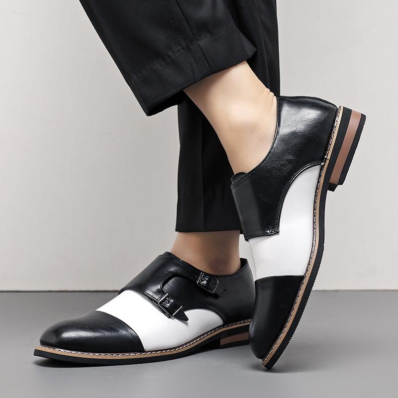 Fashion British Style Pointed Men Dress Shoes Big Size 38-48 Casual Business Men's Leather Shoes Brown Buckle Monk Shoes Man Party Shoes