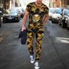 New Boutique Leopard Print Men’s Trousers Tracksuit 2 Piece Set Streetwear Short Sleeve T Shirt+Long Pants Clothes Male Clothing