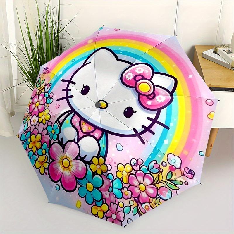 Hello Kitty,Rainbow Automatic Opening and Closing Parasol Compact Travel Umbrella with 8 Ribs for Women and Men Ideal Birthday/Christma